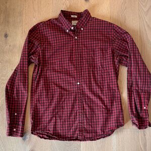 J. Crew Men's Red and Black Checkered Shirt